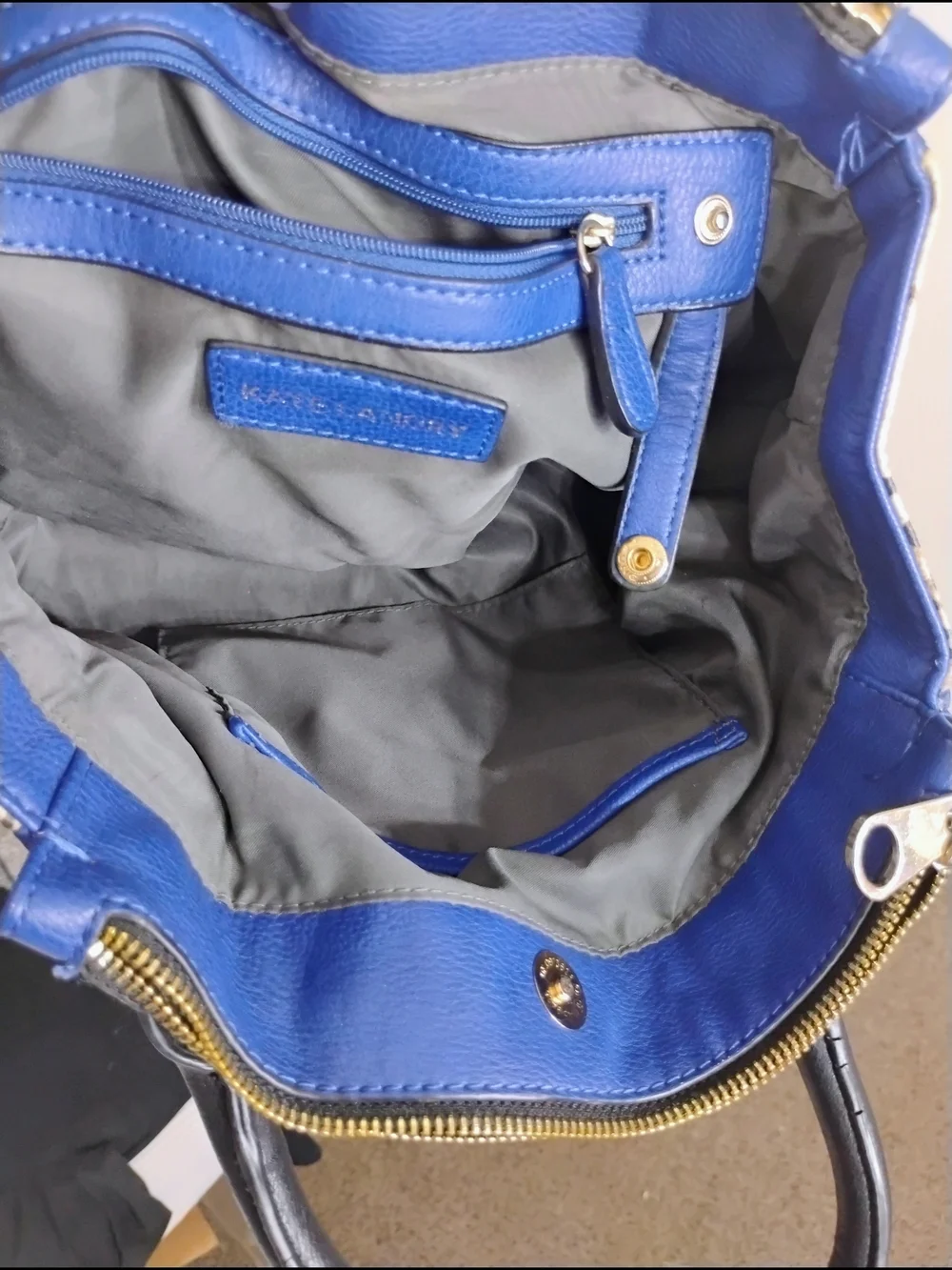 Kate Landry Blue Leather Satchel with Leopard Accents